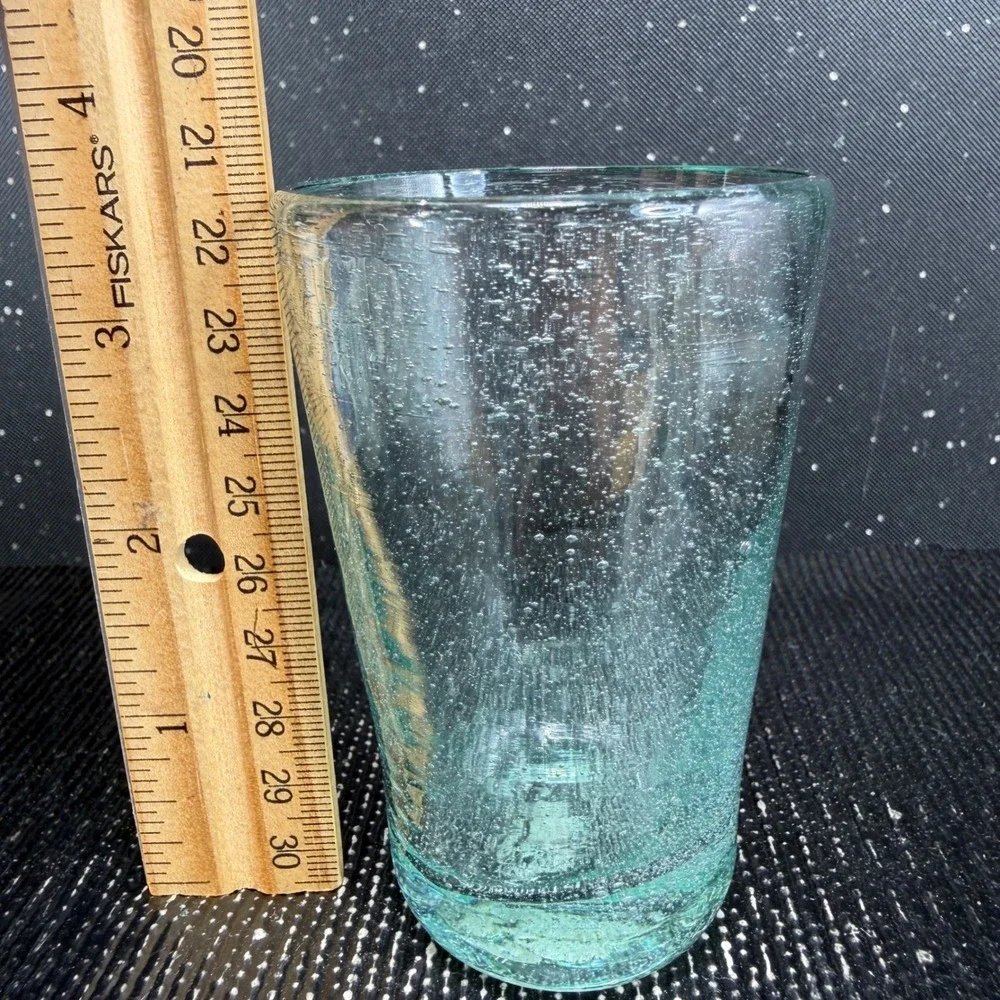 Pier 1 Seeded Bubble Glass Tumblers Aqua Light Green Set of 2 Shot Glasses VTG